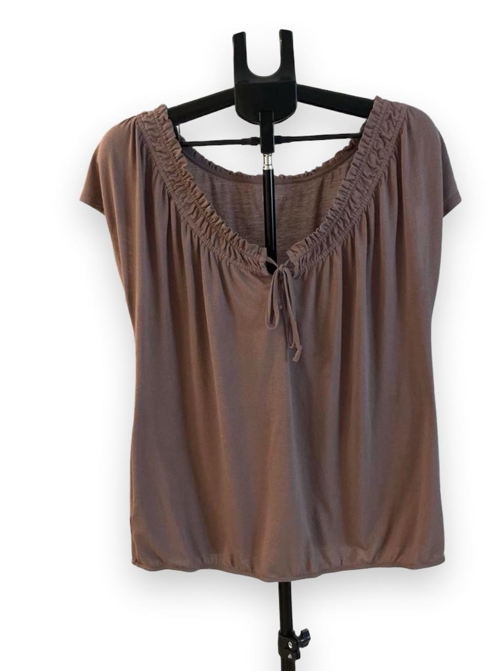 LOFT Taupe Scoop-Neck Tie Front Blouse
